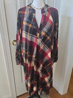 JH BRAND WOMEN'S PLUS SIZE RED & BLACK PLAID LONG SLEEVES DRESS PLUS SIZE 2X